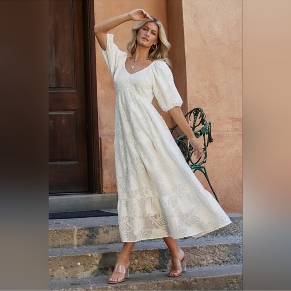 Baltic Born Dresses & Skirts - NWT Baltic Born Hayward White Lace Puff Sleeves  Midi Dress size Small
